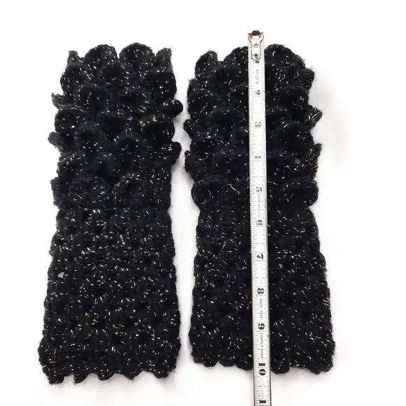 Dragon Scale Black Fingerless Gloves Handmade Texting Mermaid Crochet Crocodile - Picture 10 of 12